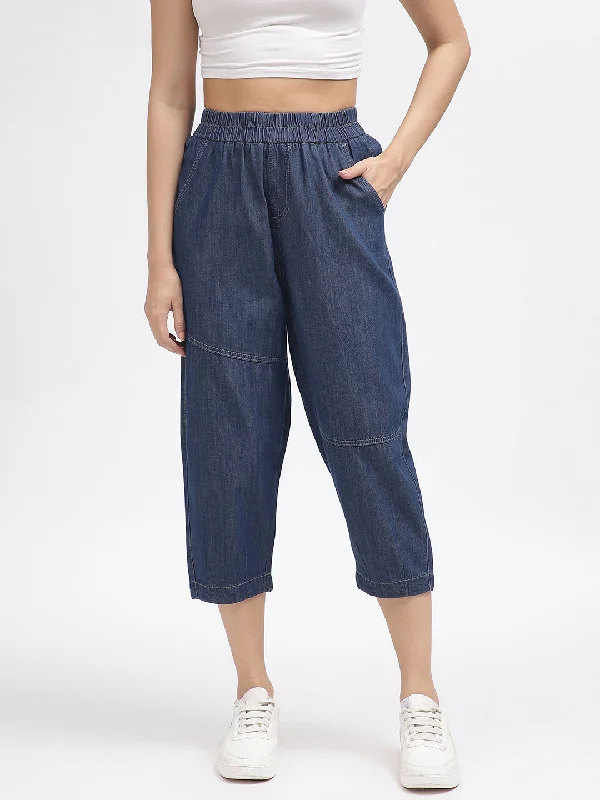 More Discounts, More Joy!Iconic Women Blue Solid Relaxed Fit Jeans