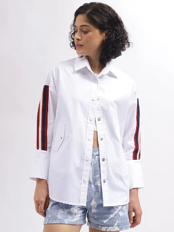New Discounts Just Dropped!Iconic Women White Solid Spread Collar Full Sleeves Shirt
