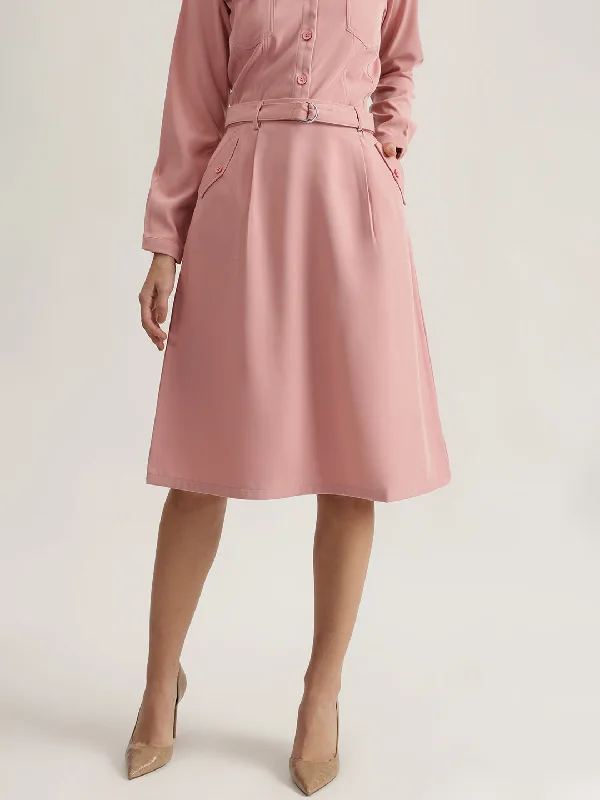 Every Deal is a Steal!Iconic Women Pink Solid Flared A-Line Skirt