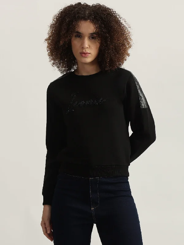 Your Dream Deal is Here!Iconic Women Black Solid Round Neck Full Sleeves Sweatshirt