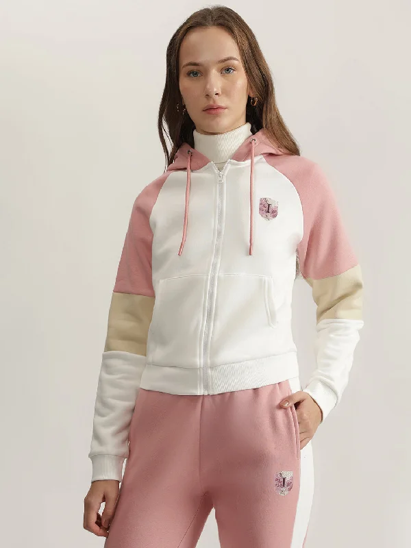 Huge Price Cuts Await!Iconic Women Pink Color-Blocked Hooded Full Sleeves Sweatshirt