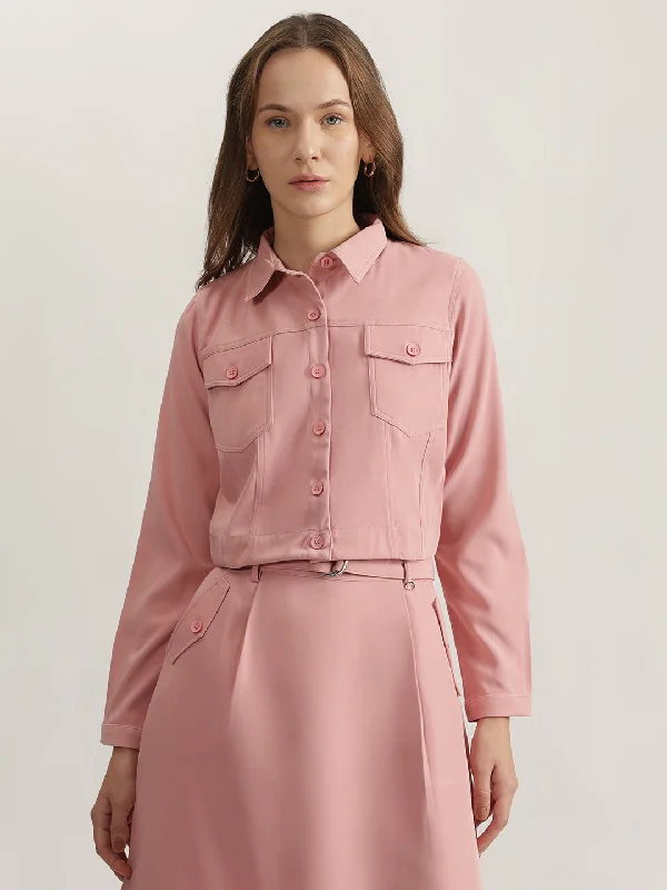 Sale Alert – Get Ready to Shop!Iconic Women Pink Solid Spread Collar Full Sleeves Shirt