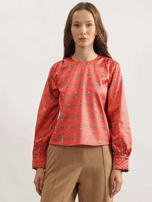 Today’s Deals, Tomorrow’s Regrets!Iconic Women Rust Printed Round Neck Full Sleeves Top