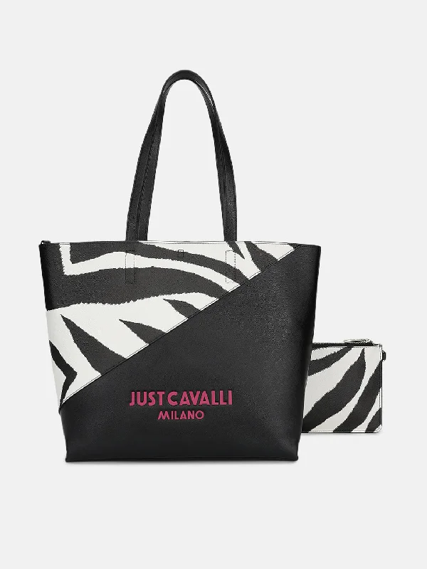 Great Deals, Just for You!Just Cavalli Women Black Printed Tote Bag