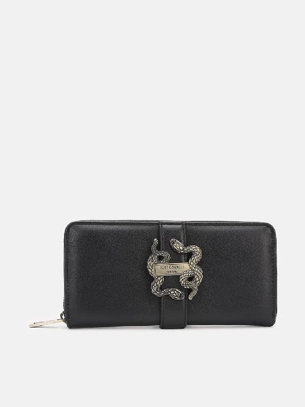 Limited Stock Available!Just Cavalli Women Black Solid Zip Around Wallet