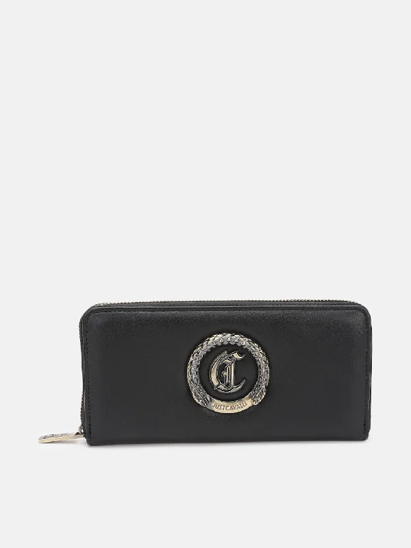 Biggest Sale of the Season!Just Cavalli Women Black Solid Zip Around Wallet