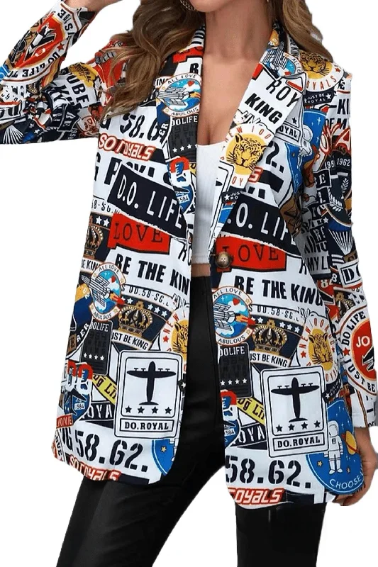 More Discounts, More Joy!Kendall Jet Setter Blazer In White Multi Print