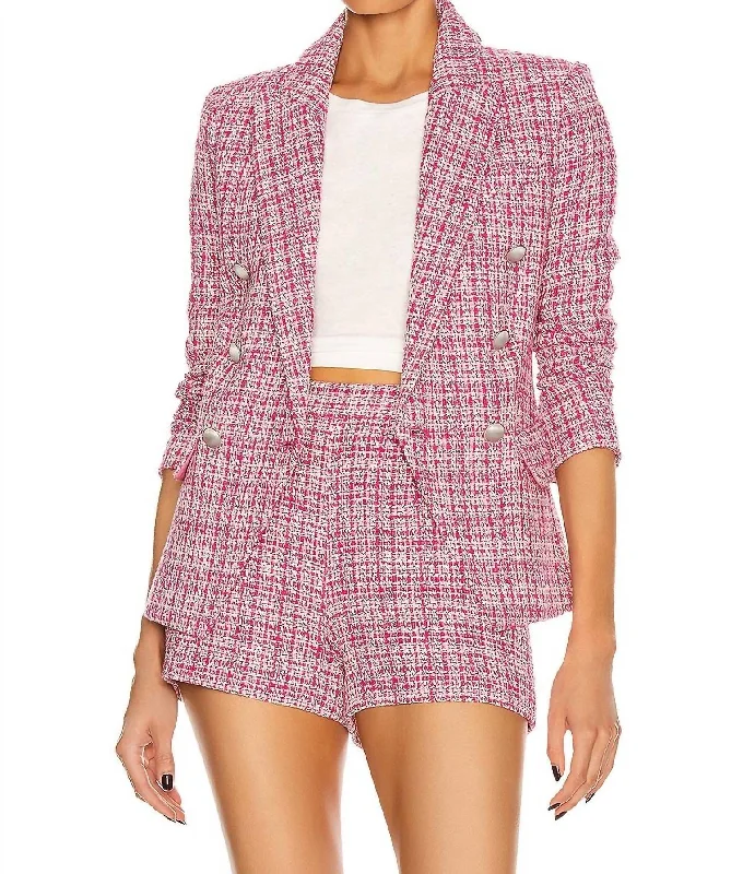 Buy One, Get One Free!Kenzie Tweed Double-Breasted Blazer And Shorts Set In Pink
