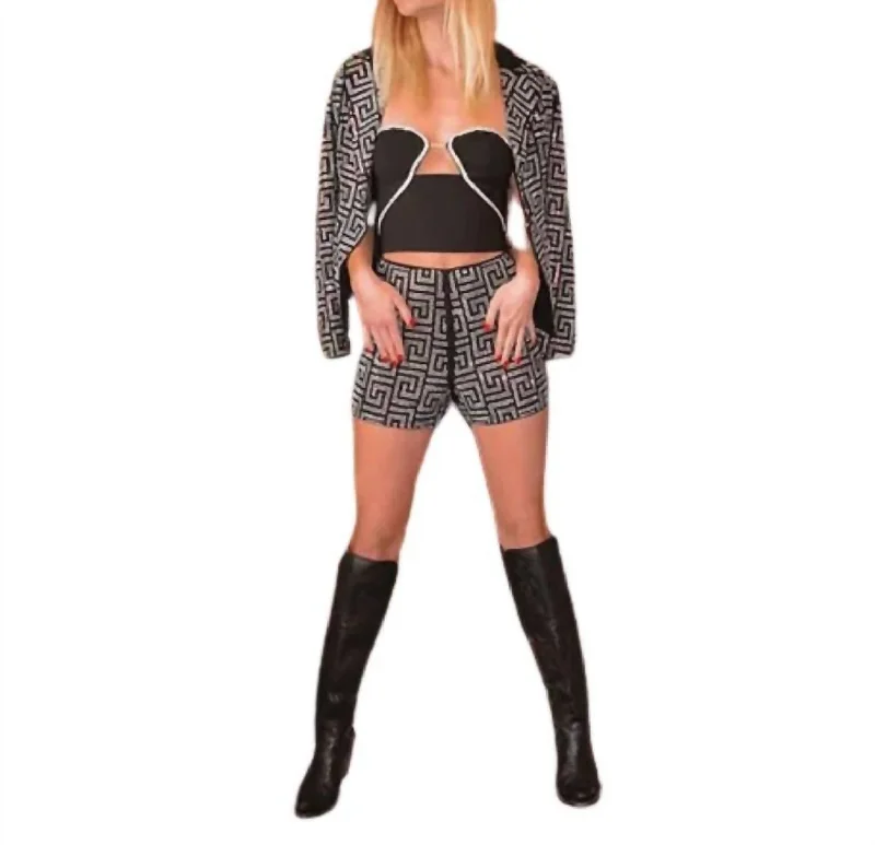 Unmissable Offers Await!Pattern Blazer Set Shorts In Black