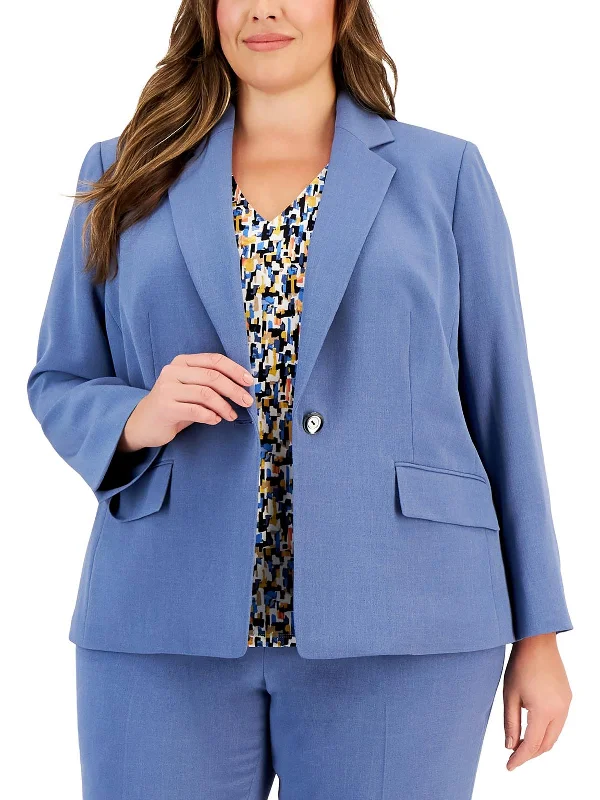 Get the Best for Less!Plus Womens Solid Crepe One-Button Blazer