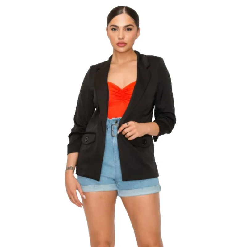 Limited Deals, Unlimited Savings!Ruched Sleeves Solid Blazer
