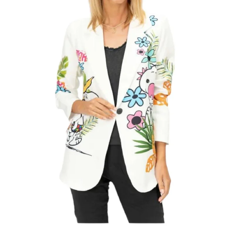 Grab Yours Before It’s Too Late!Snoopy In Hawaii Printed Blazer In White
