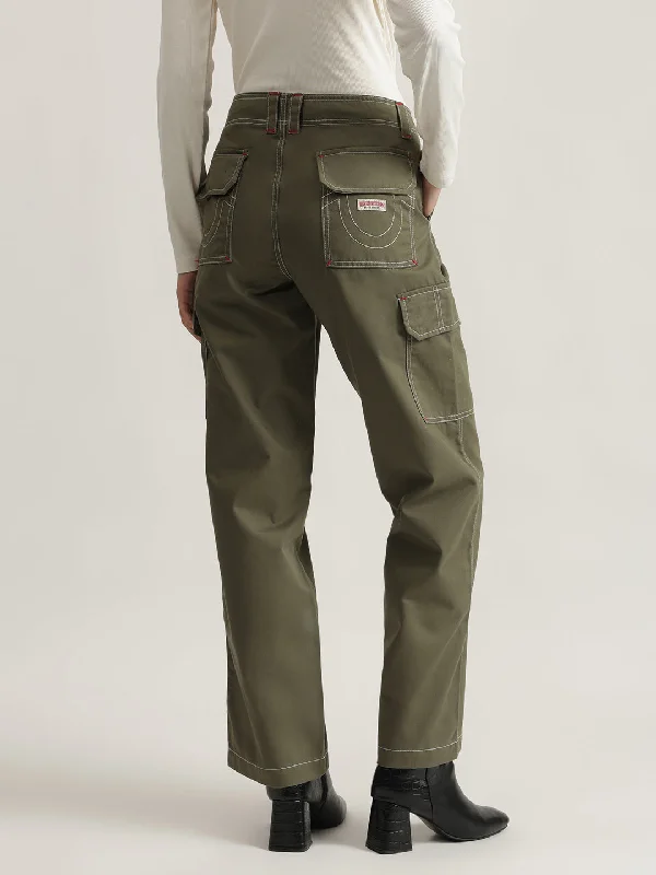 Steals and Deals Await!True Religion Women Green Solid Oversized Cargo Trouser