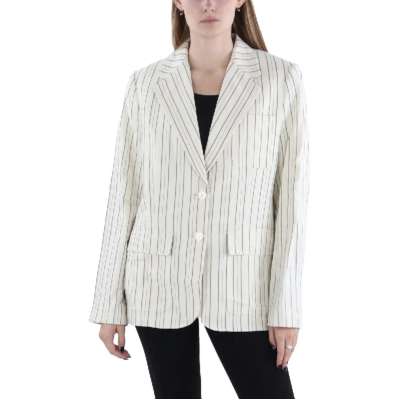 Shop Early, Save Big!Womens Linen Blend Striped Two-Button Blazer