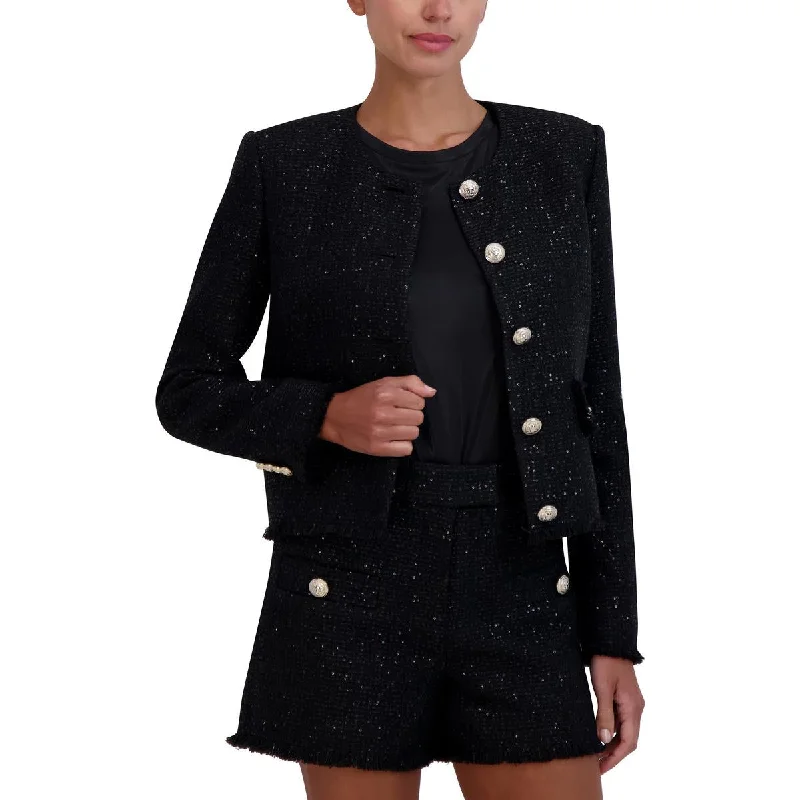 Your Wallet Will Thank You!Womens Tweed Sequined Collarless Blazer